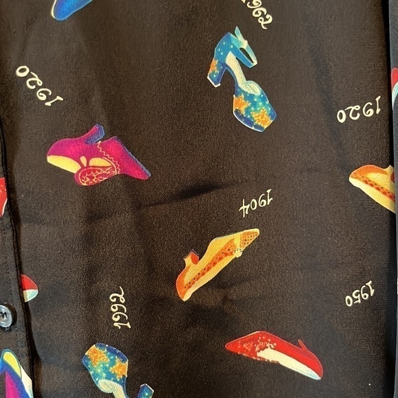 Vintage all over novelty shoe print button down tunic top Emily in Paris SATC 1X - Picture 7 of 10